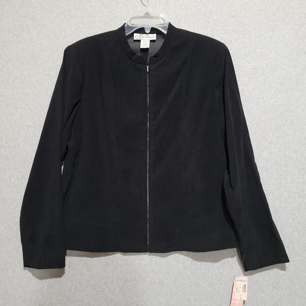 Dressbarn Jacket Womens Large Full Zip Black Long Sleeve Stretch